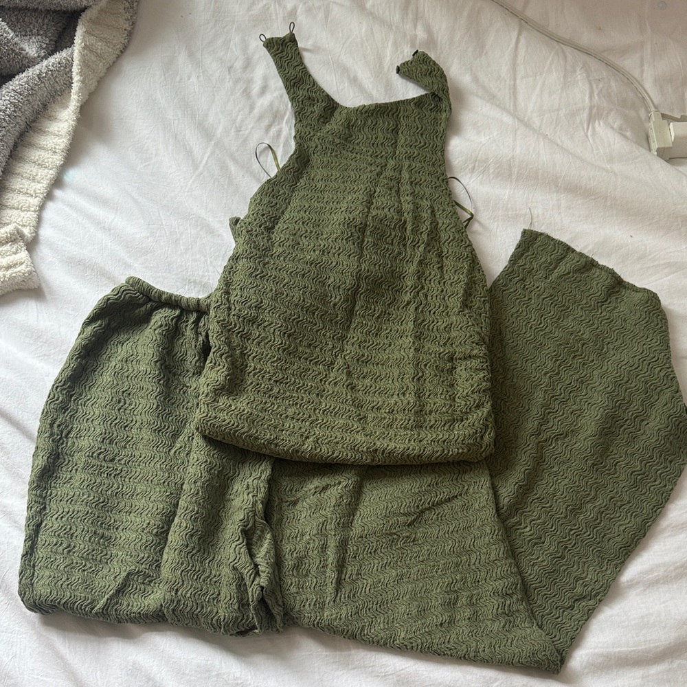 Zara Olive Green Textured Jumpsuit